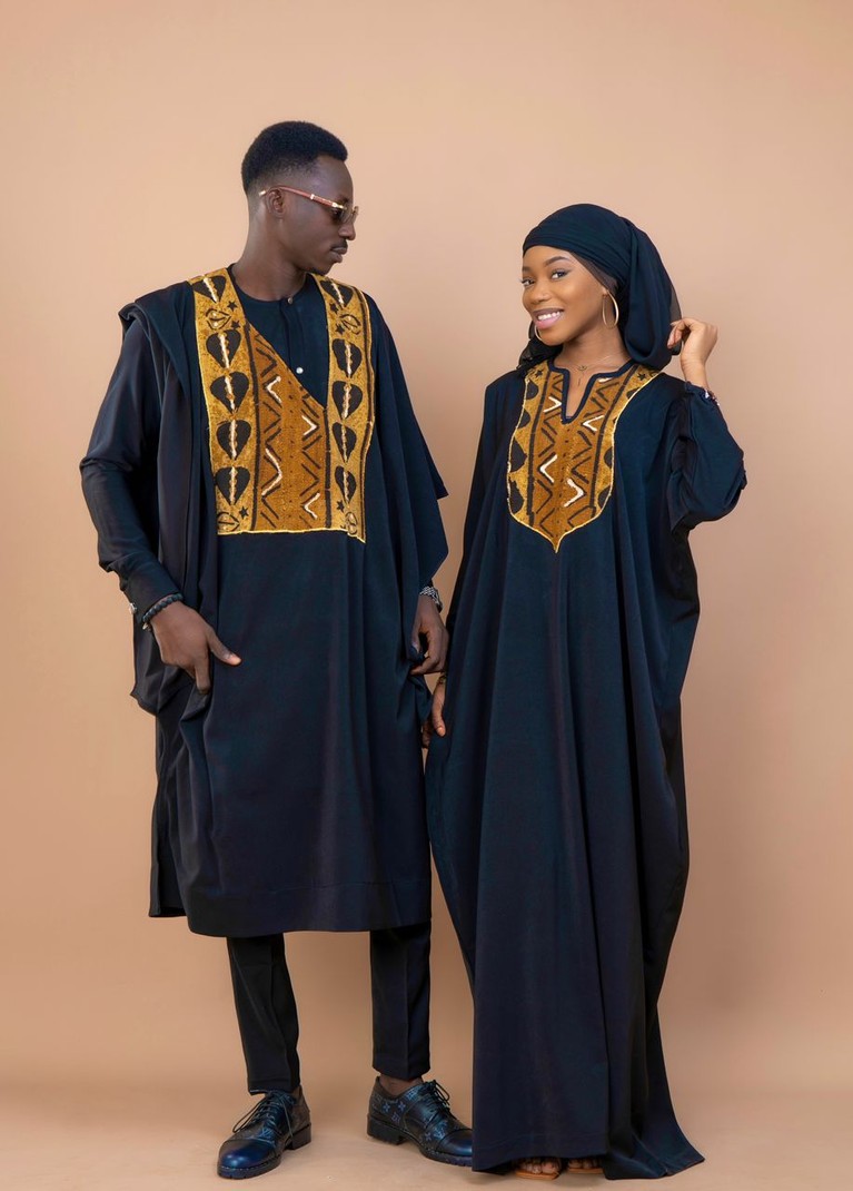Couples Africains Manches Longues boholan Dorée Dashiki Outfit