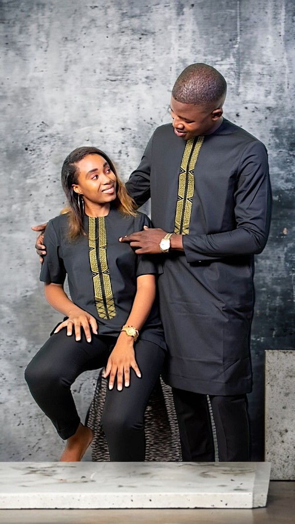 Couples Africains Manches Longues boholan Dorée Dashiki Outfit