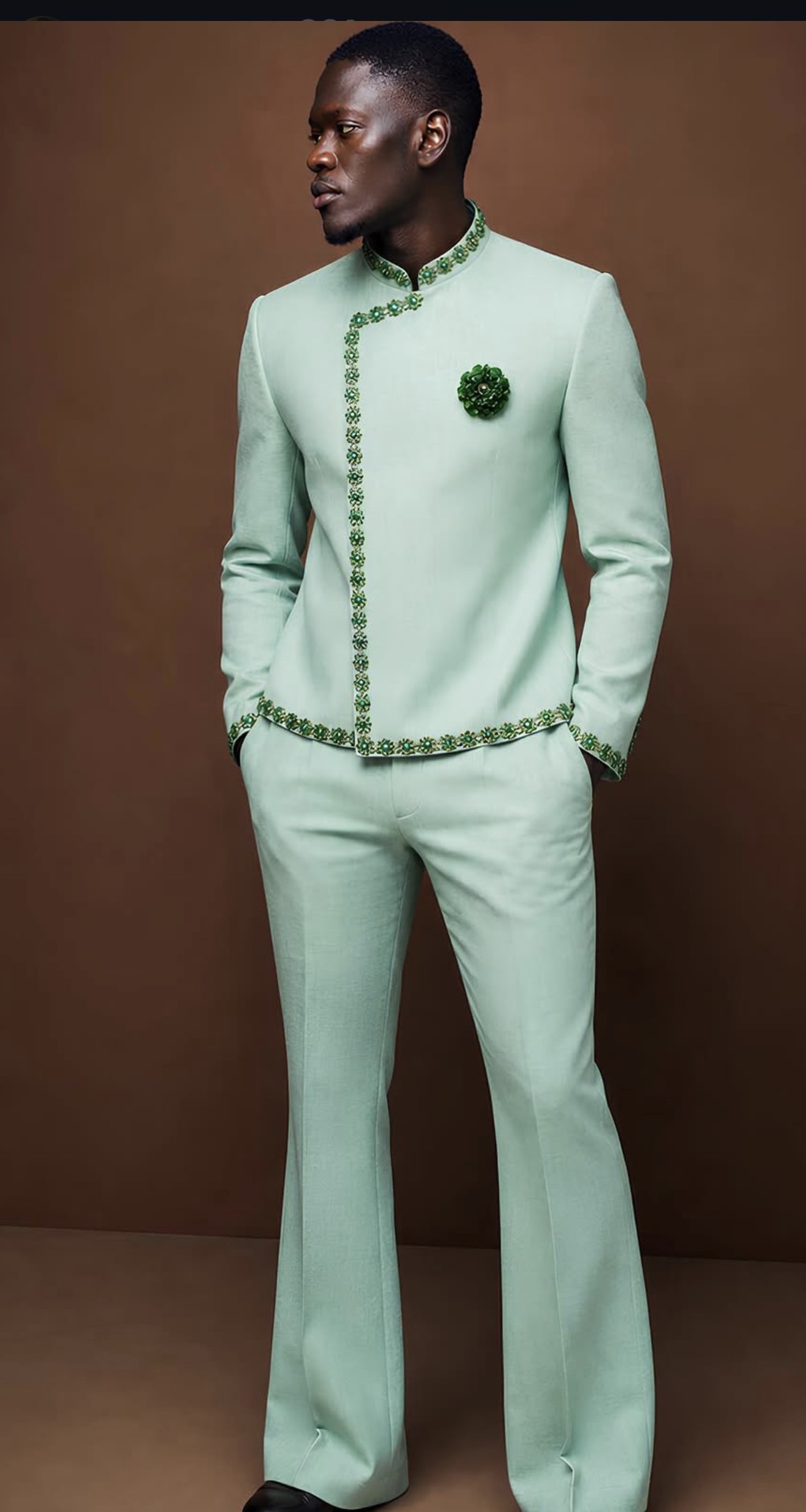 Ensemble Haute Couture Menthe à l'Eau & Broderies